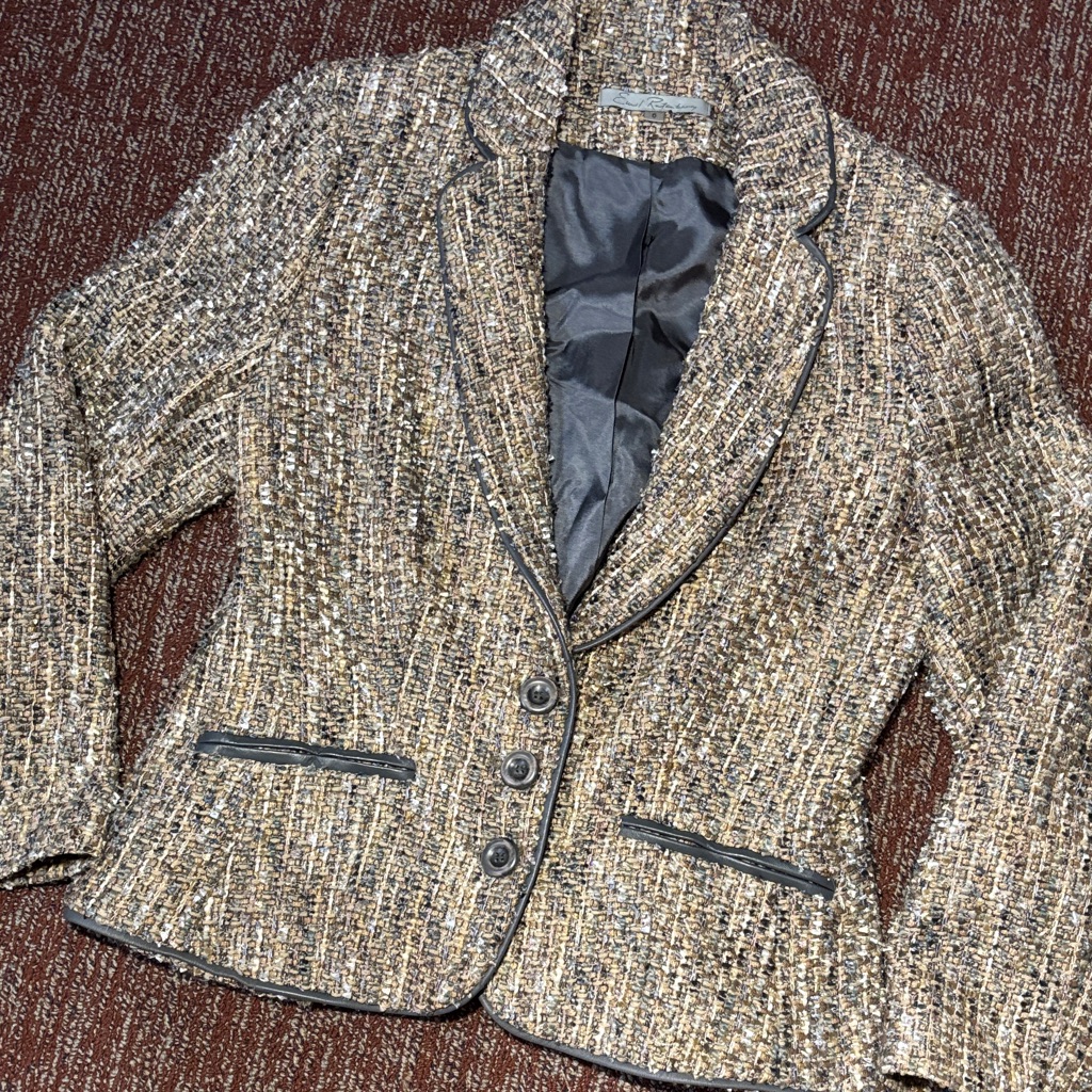 Emil Rutenberg Blazer Vintage Wool Tweed Cropped Three Button Fitted Neutral 6